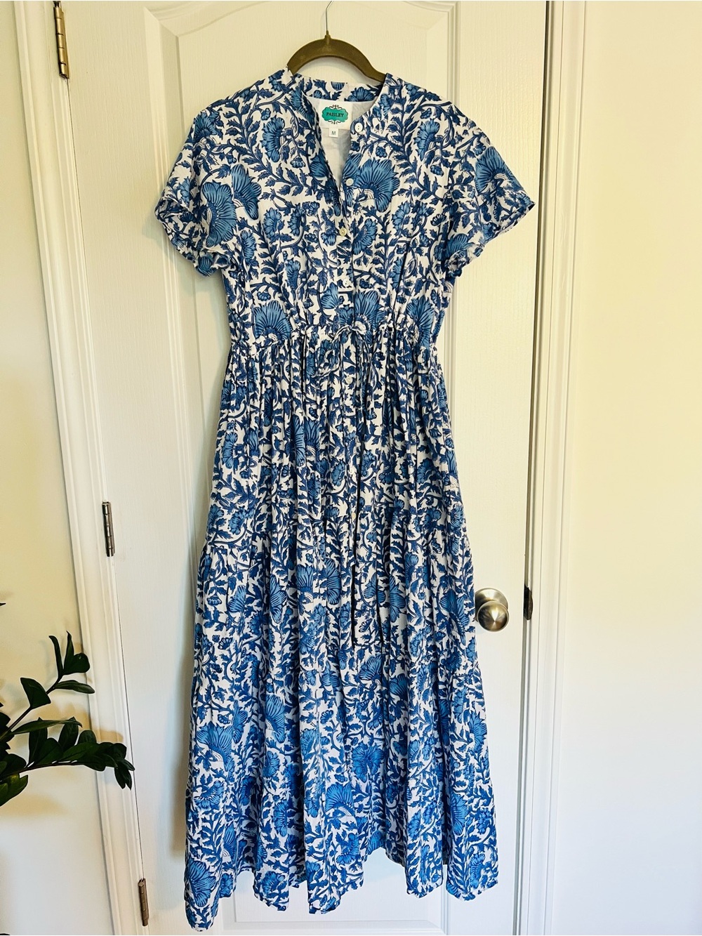 Floral Cotton Tiered, Button front Maxi Dress, size M